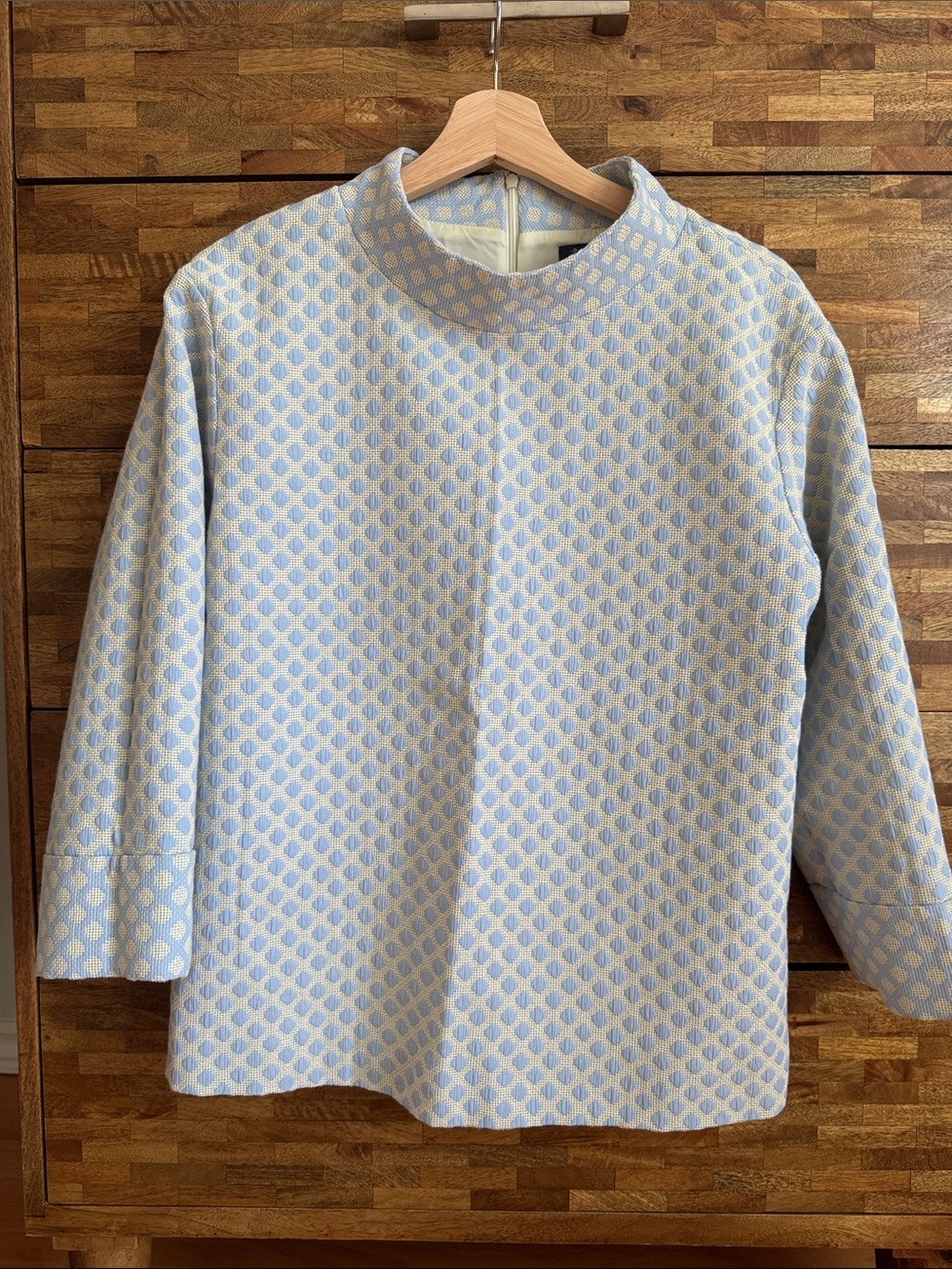 Brooks Brothers Light Blue and Cream Patterned Mock Neck Top